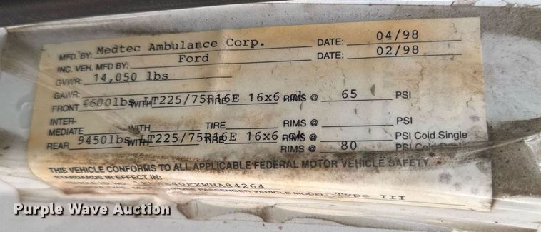 image for item EC7984 1998 Medtec Ford E450 Super Duty ambulance