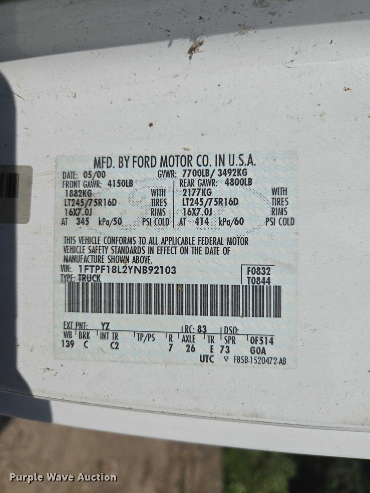 image for item ED2070 2000 Ford F150 pickup truck