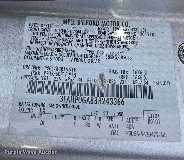 image for item ED2093 2011 Ford Fusion S 