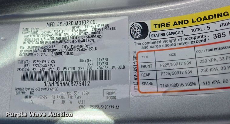image for item ED2095 2012 Ford Fusion SE 