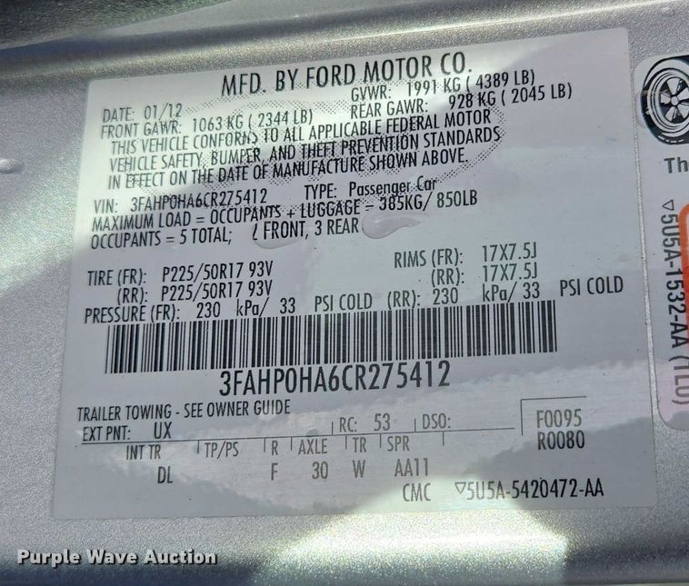 image for item ED2095 2012 Ford Fusion SE 