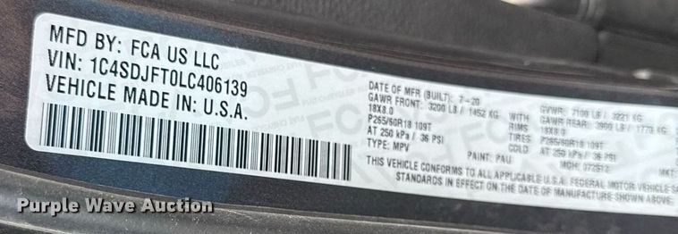 image for item ED4222 2020 Dodge Durango SSV SUV