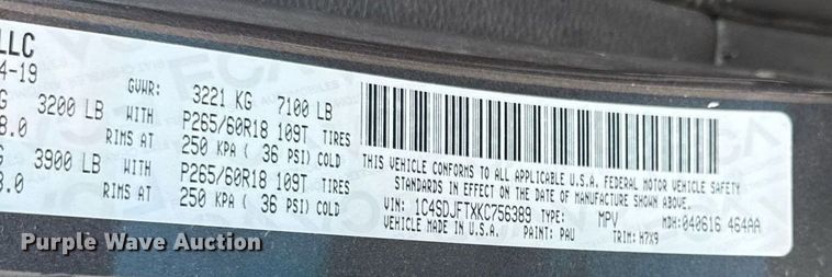 image for item ED4225 2019 Dodge Durango SSV SUV