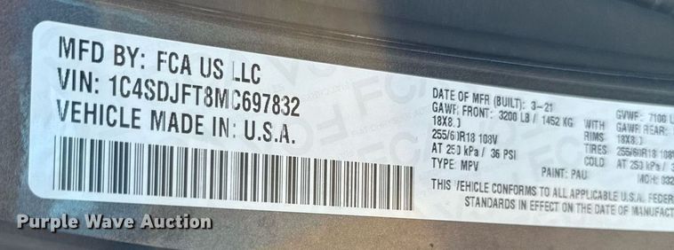 image for item ED4228 2021 Dodge Durango SSV SUV