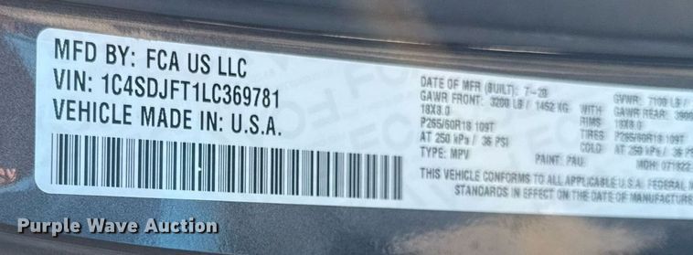 image for item ED4229 2020 Dodge Durango SSV SUV