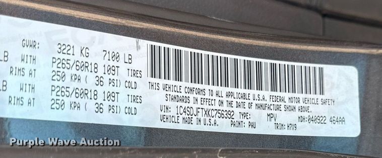 image for item ED4230 2019 Dodge Durango SSV SUV