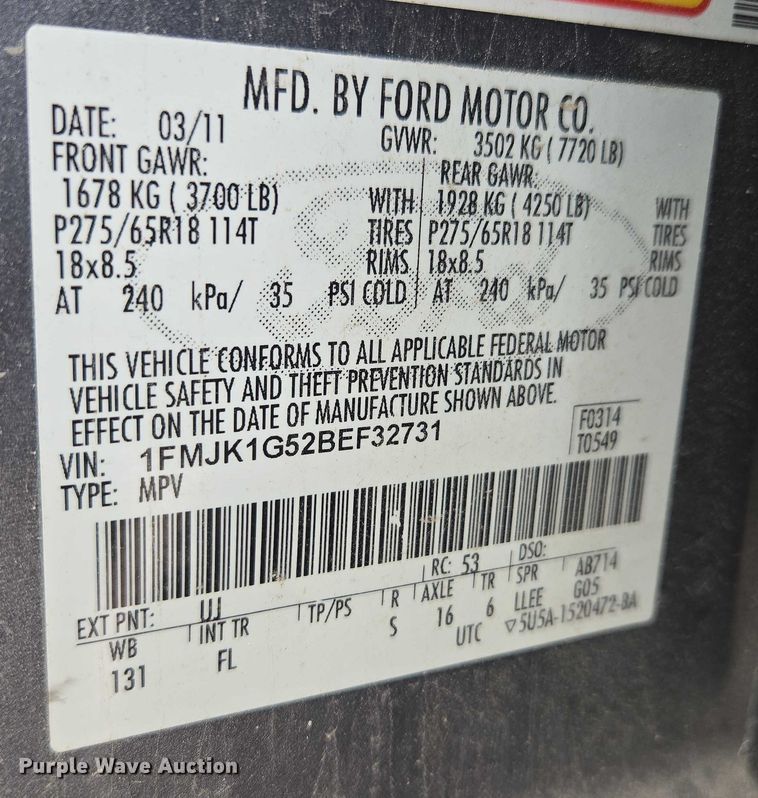 image for item EF1566 2011 Ford Expedition XLT SUV