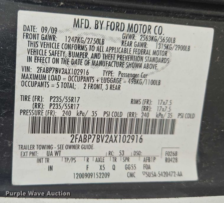 image for item EF1568 2010 Ford Crown Victoria Police Interceptor 