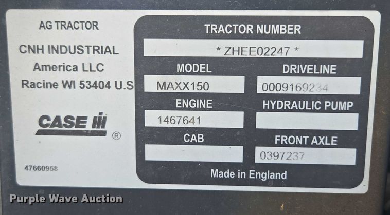 image for item EF1668 2018 Case Maxxum 150 MFWD tractor