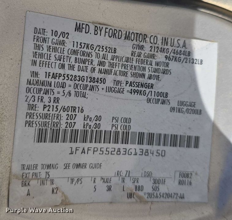 image for item EF3568 2003 Ford Taurus 