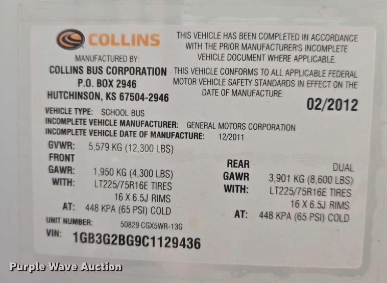 image for item EF3569 2012 Chevrolet Express school bus