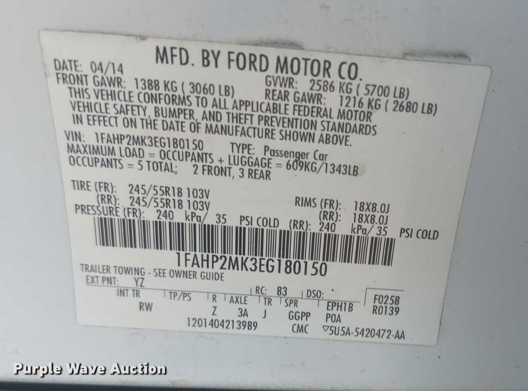 image for item EF3599 2014 Ford Taurus Police Interceptor 