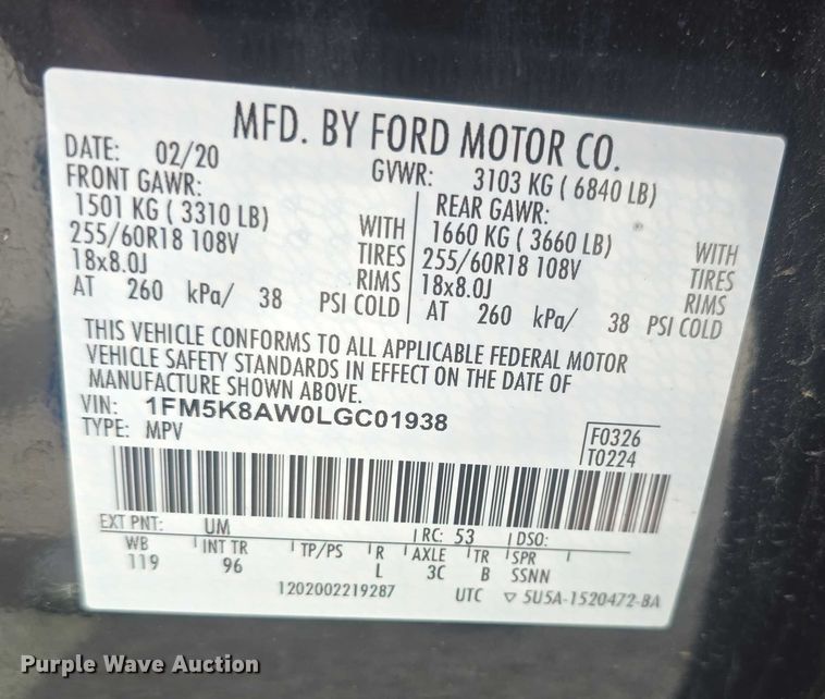 image for item EF3603 2020 Ford Explorer Police Interceptor SUV