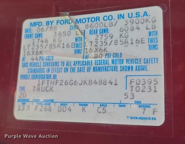 image for item EF3605 1988 Ford  F250HD brush fire truck