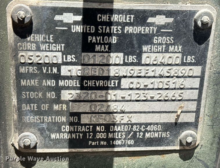 image for item EG6626 1984 Chevrolet D10 Military Blazer SUV