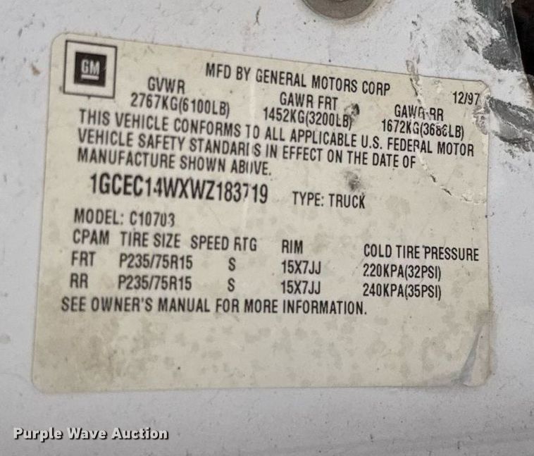 image for item EG6627 1998 Chevrolet C1500 pickup truck