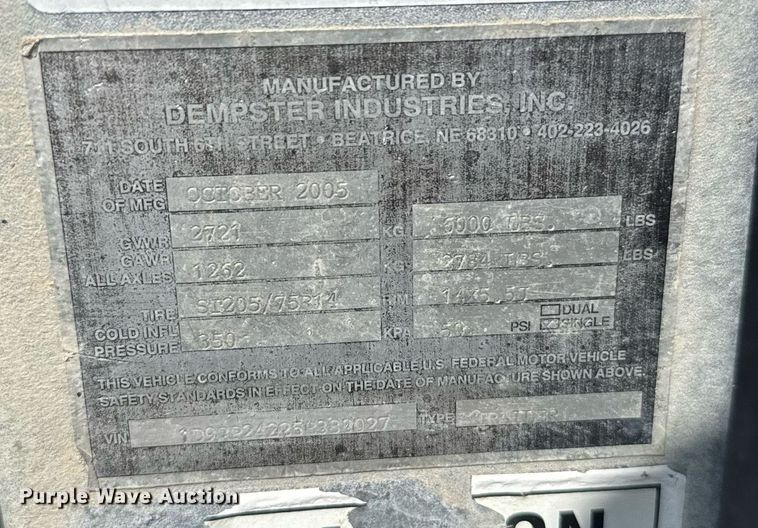 image for item EG6636 2005 AlleyCat RSWT300 recycling trailer