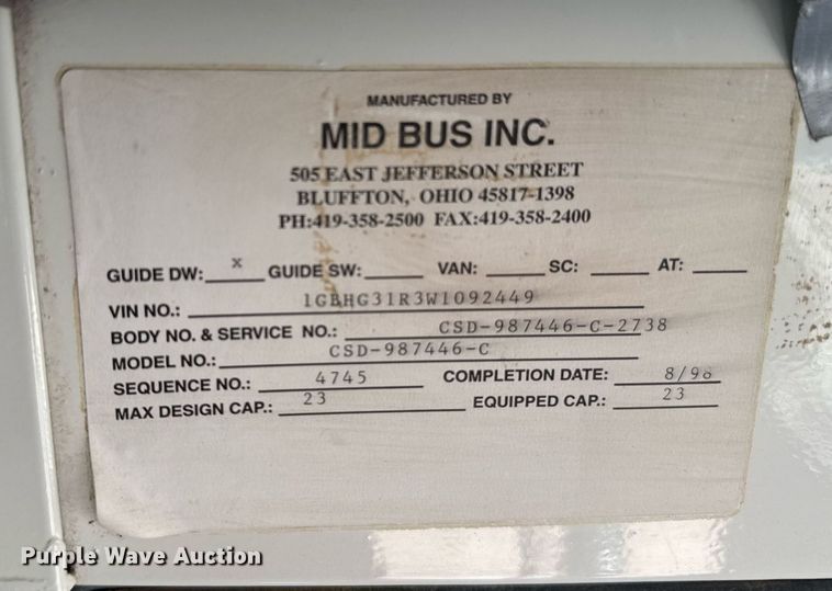 image for item EG6657 1998 Chevrolet Express G3500  school bus