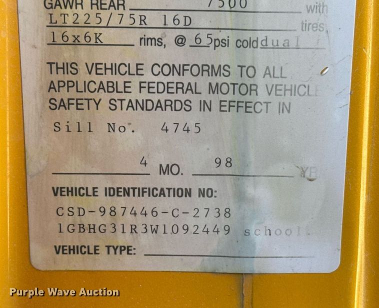 image for item EG6657 1998 Chevrolet Express G3500  school bus