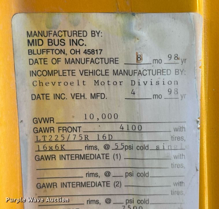 image for item EG6657 1998 Chevrolet Express G3500  school bus