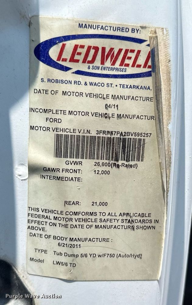 image for item EG8096 2011 Ford F750 Super Duty dump truck