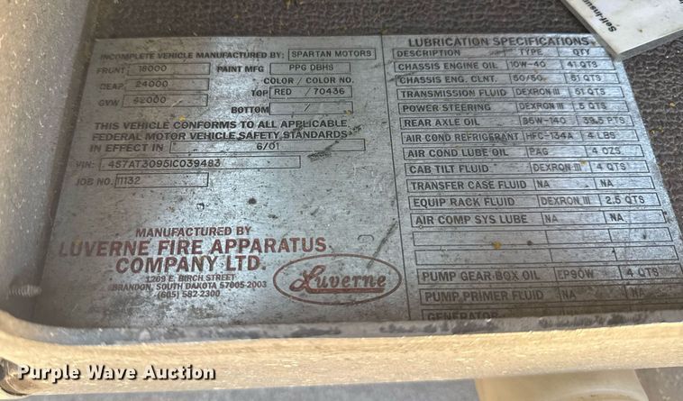 image for item EG8127 2001 Spartan Gladiator pumper fire truck