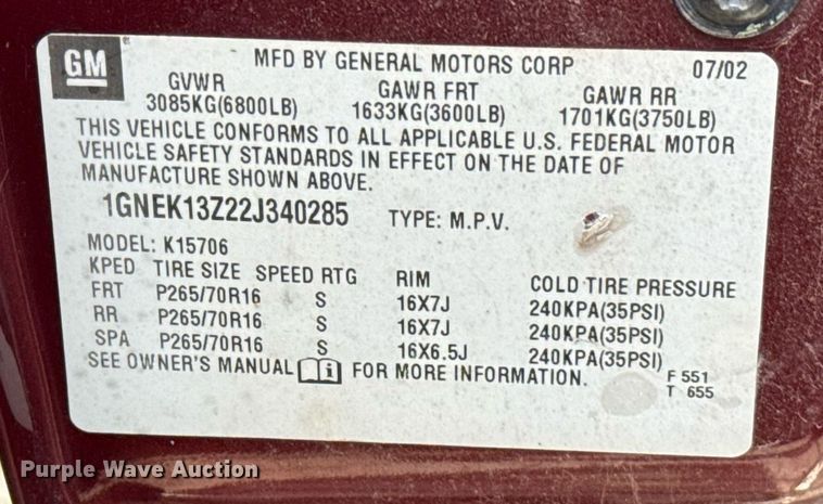 image for item EJ4742 2002 Chevrolet Tahoe SUV