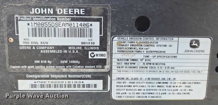 image for item EJ7587 2010 John Deere  Gator  utility vehicle