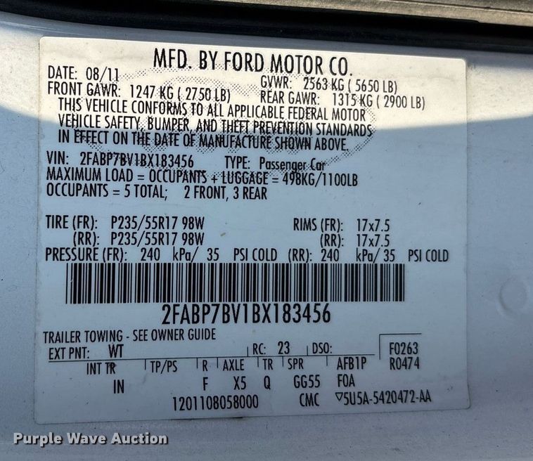 image for item EJ7590 2011 Ford Crown Victoria Police Interceptor 