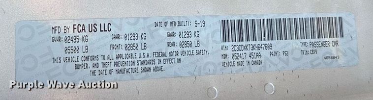 image for item EJ7593 2019 Dodge Charger Police  