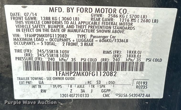 image for item EK8249 2015 Ford Taurus Police Interceptor  