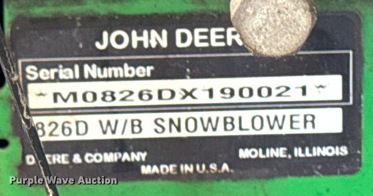 image for item EM2028 John Deere 826D snow blower