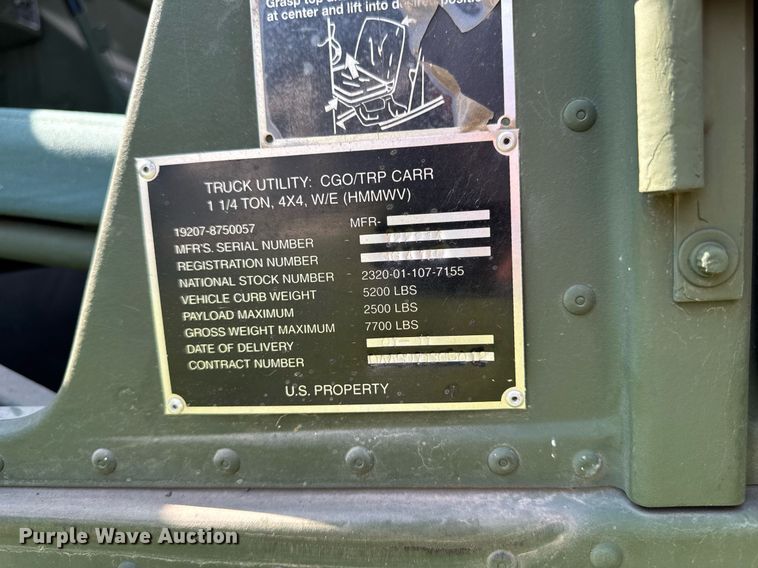 image for item EM2034 2011 AM General M998 SUV