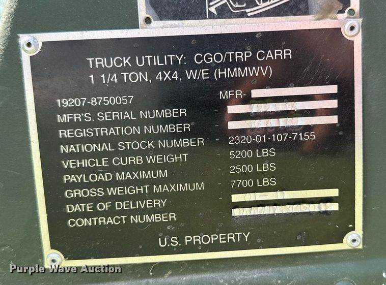 image for item EM2034 2011 AM General M998 SUV