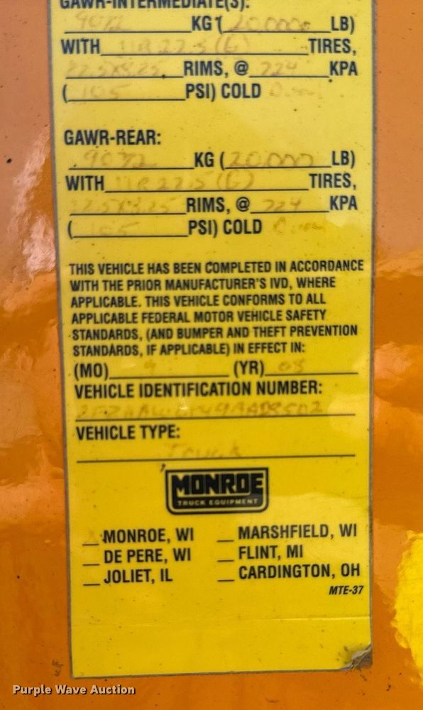 image for item EM2049 2009 Sterling L8500 Series dump truck