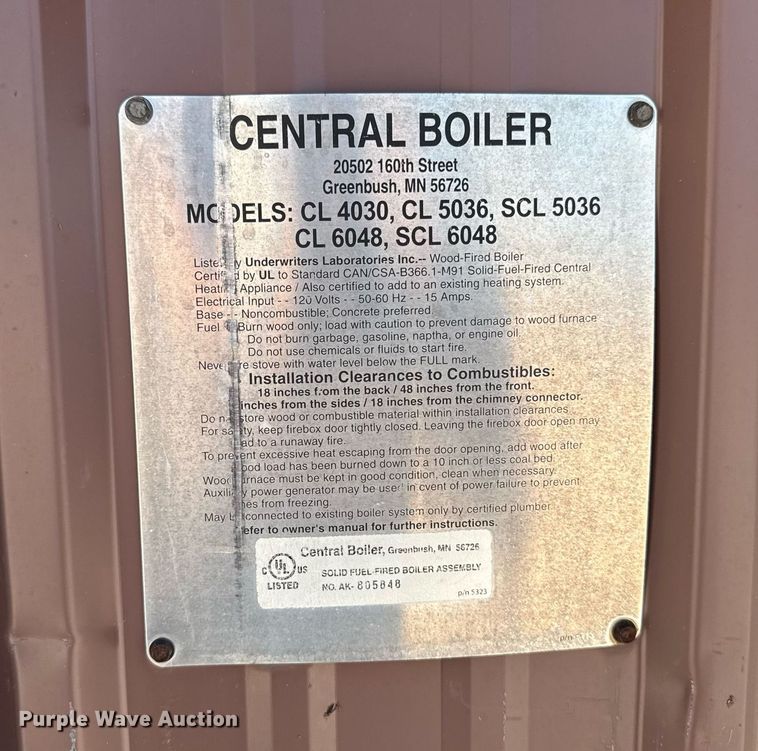 image for item EM2052 2006 Central broiler CL6048 wood burning outdoor furnace