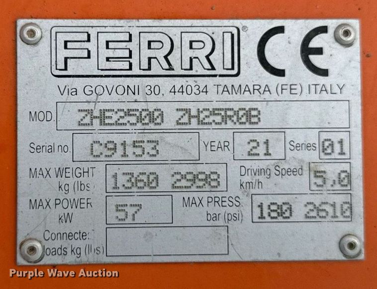 image for item EM2098 2021 Ferri ZHE 2500 flail mower