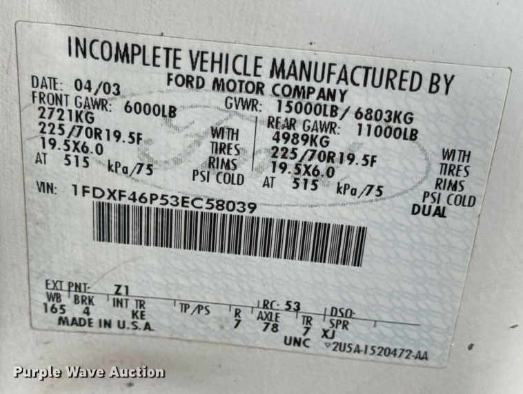 image for item EN4586 2003 Ford F450 Super Duty XL utility / service truck