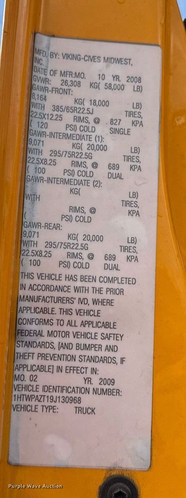 image for item EN4587 2009 International 7500 WorkStar dump truck