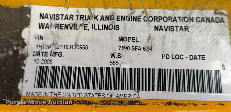 image for item EN4587 2009 International 7500 WorkStar dump truck