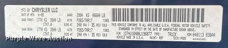 image for item EN4596 2008 Dodge Ram 1500 pickup truck