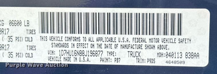 image for item EN4596 2008 Dodge Ram 1500 pickup truck