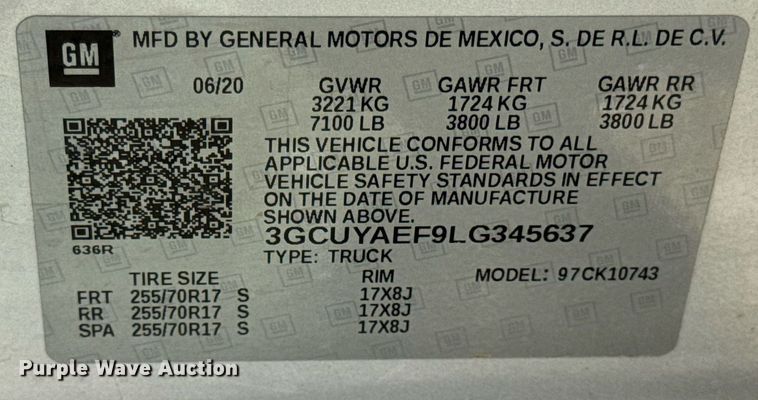 image for item EN4603 2020 Chevrolet  Silverado 1500 Crew Cab pickup truck