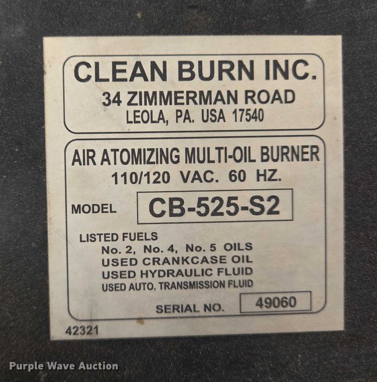 image for item EN8128 Clean Burn CB-525-S2 oil burner 