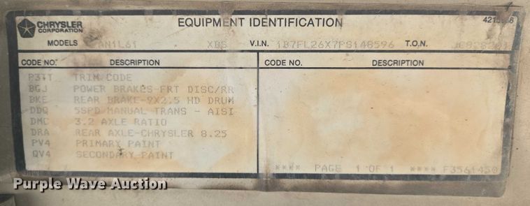 image for item EN8164 1993 Dodge Dakota pickup truck