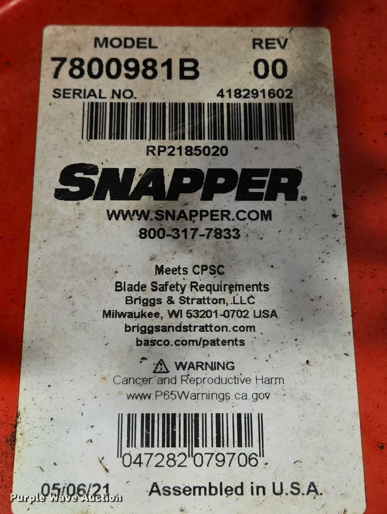 image for item EN8168 2021 Snapper 7800981B push mower