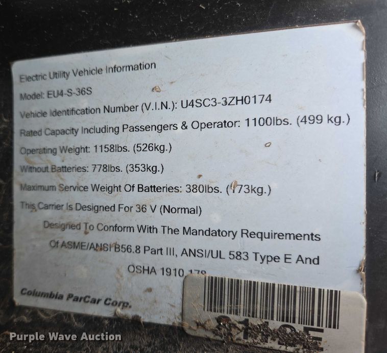 image for item EN8183 Columbia EU4-S-36S utility cart