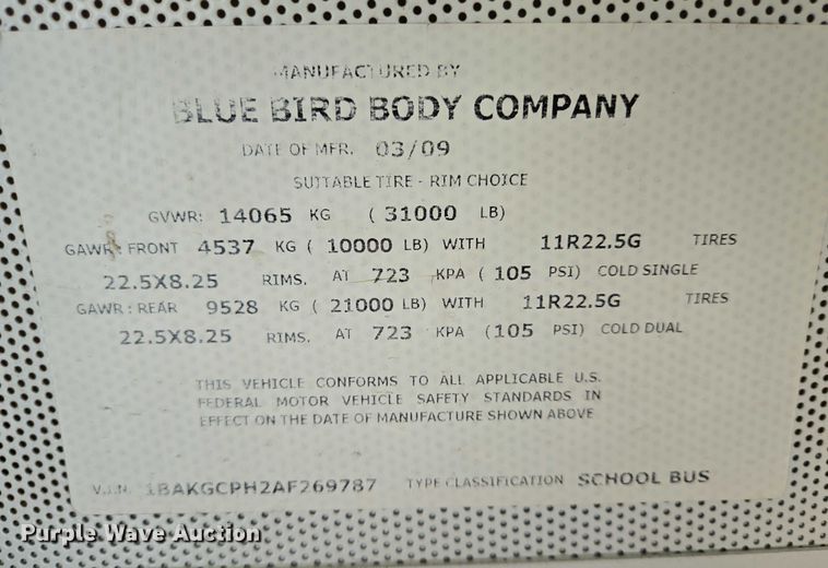 image for item EN8194 2010 Blue Bird Vision school bus