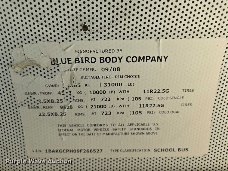 image for item EN8195 2009 Blue Bird Vision school bus