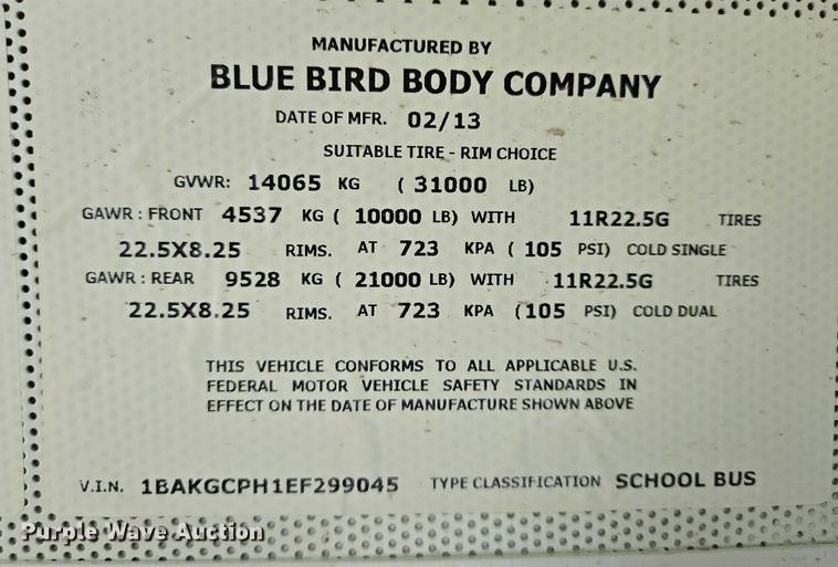 image for item EN8197 2014 Blue Bird Vision  school bus